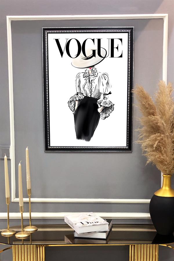 Dekoratif Modern Çerçeveli Vogue Kadın Moda Desenli Duvar Tablosu 50x70 CM