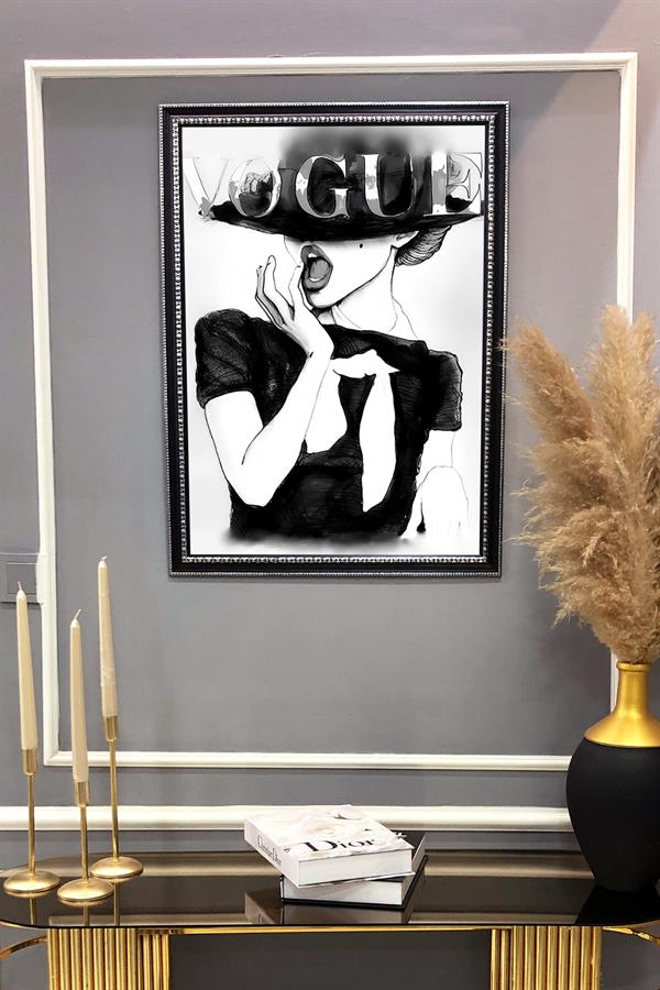 Dekoratif Modern Çerçeveli Vogue Kadın Moda Desenli Duvar Tablosu 50x70 CM