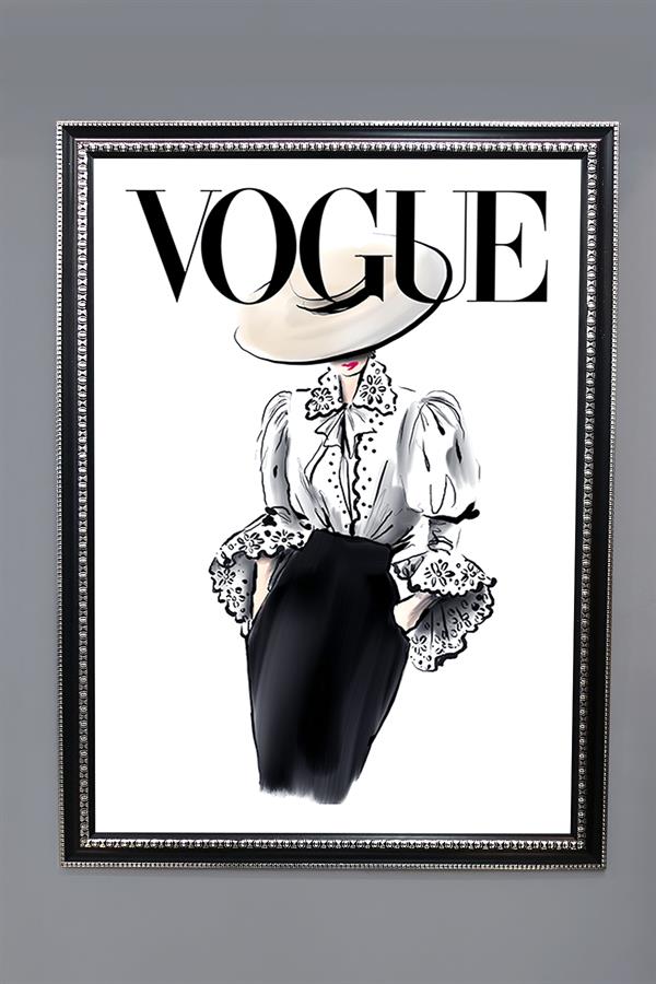 Dekoratif Modern Çerçeveli Vogue Kadın Moda Desenli Duvar Tablosu 50x70 CM