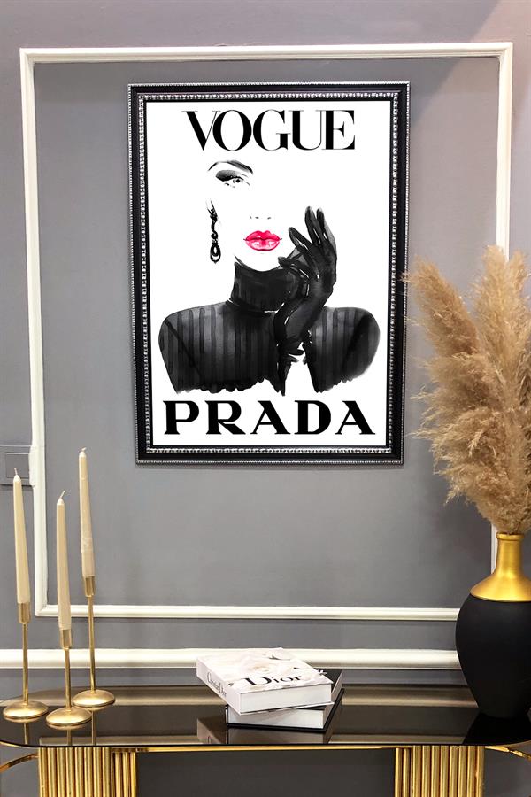 Dekoratif Modern Çerçeveli Vogue Kadın Moda Desenli Duvar Tablosu 50x70 CM