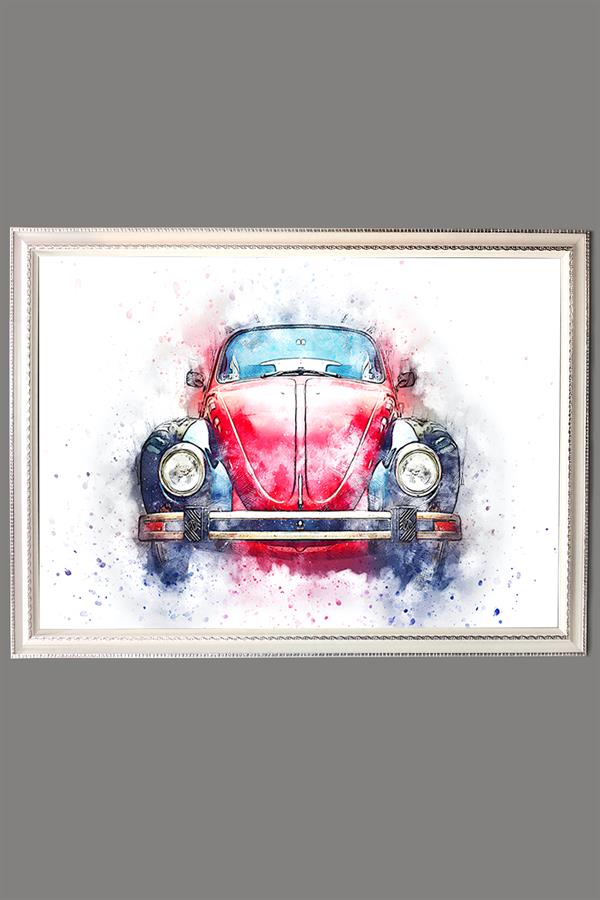 Dekoratif Modern Çerçeveli Vosvos Araba Desenli Duvar Tablosu 50x70 CM