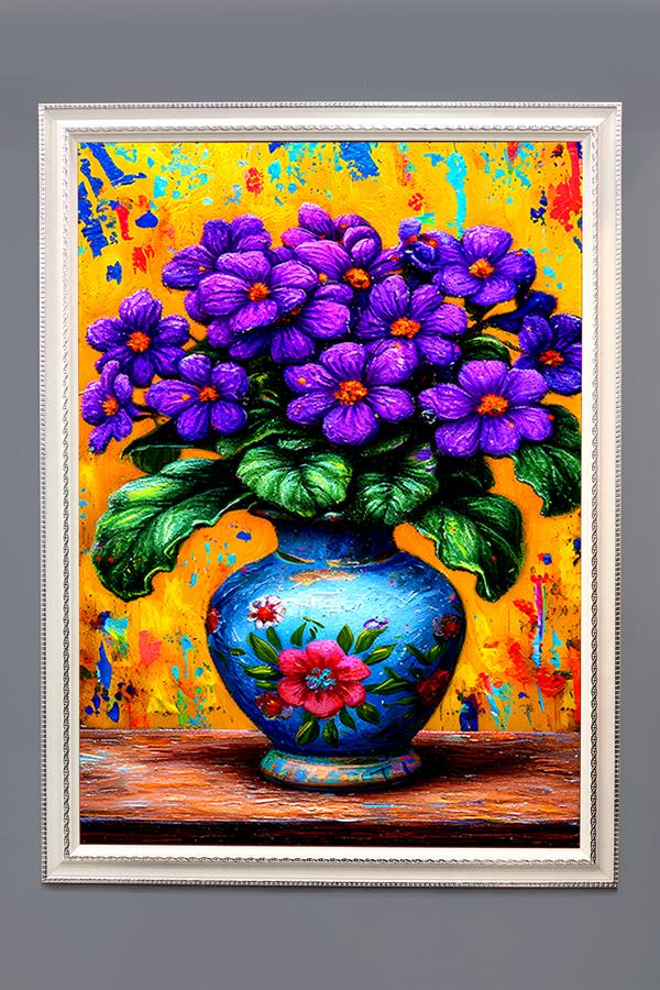 Dekoratif Modern Çiçek Desenli Çerçeveli Duvar Tablosu 50x70cm FLOWER01