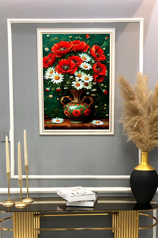 Dekoratif Modern Çiçek Desenli Çerçeveli Duvar Tablosu 50x70cm FLOWER07