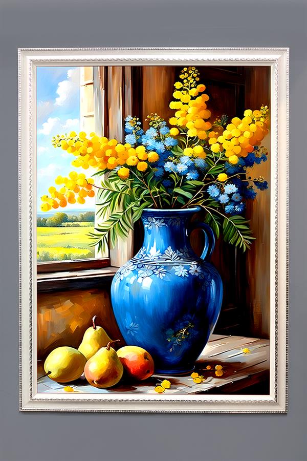 Dekoratif Modern Çiçek Desenli Çerçeveli Duvar Tablosu 50x70cm FLOWER02