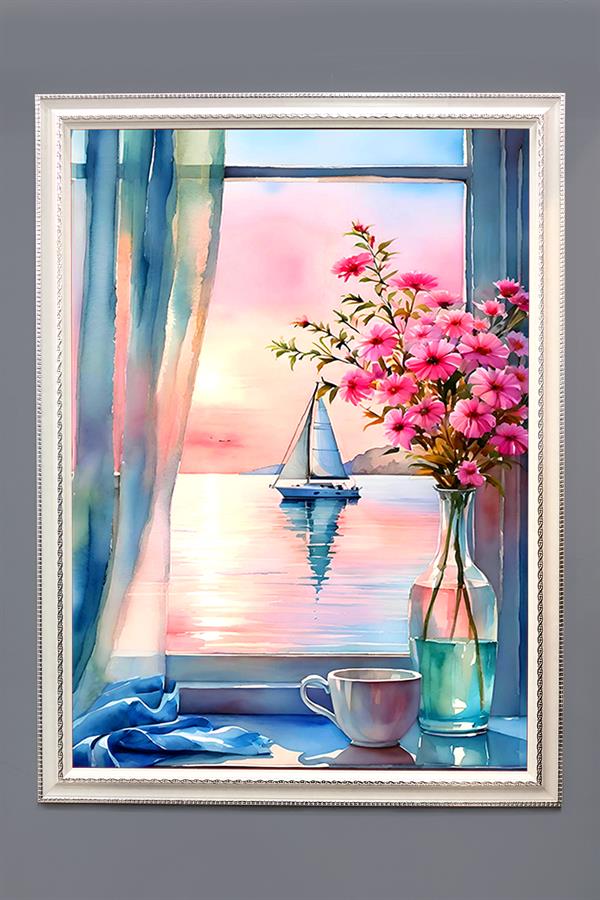Dekoratif Modern Çiçek Desenli Çerçeveli Duvar Tablosu 50x70cm FLOWER05