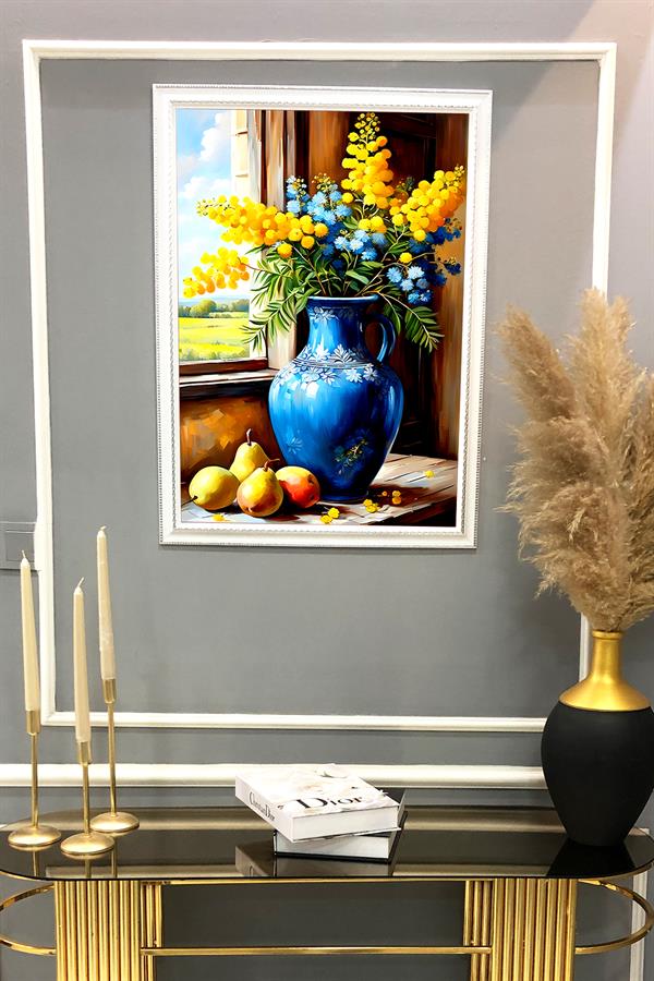Dekoratif Modern Çiçek Desenli Çerçeveli Duvar Tablosu 50x70cm FLOWER02