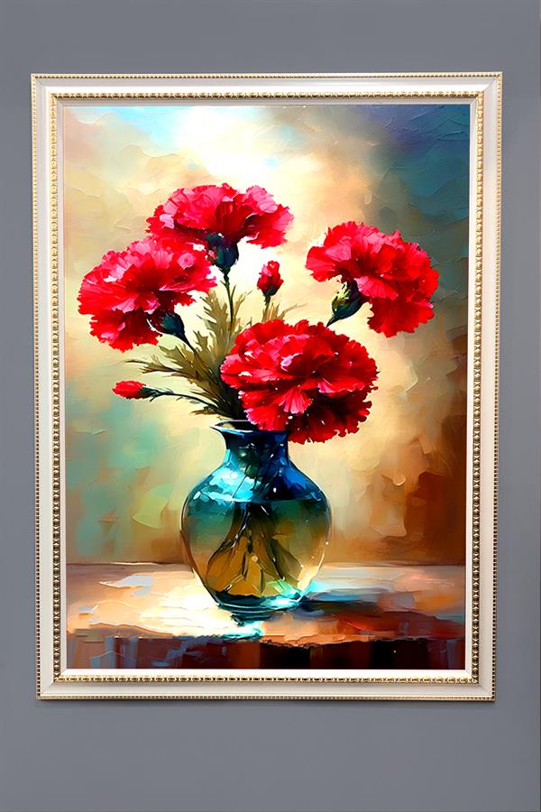 Dekoratif Modern Çiçek Desenli Çerçeveli Duvar Tablosu 50x70cm FLOWER08
