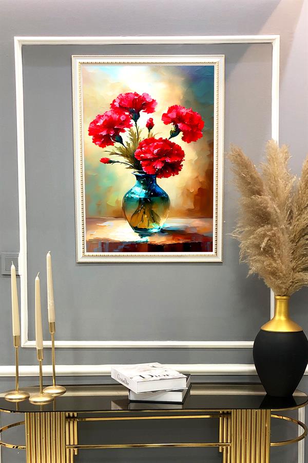 Dekoratif Modern Çiçek Desenli Çerçeveli Duvar Tablosu 50x70cm FLOWER08