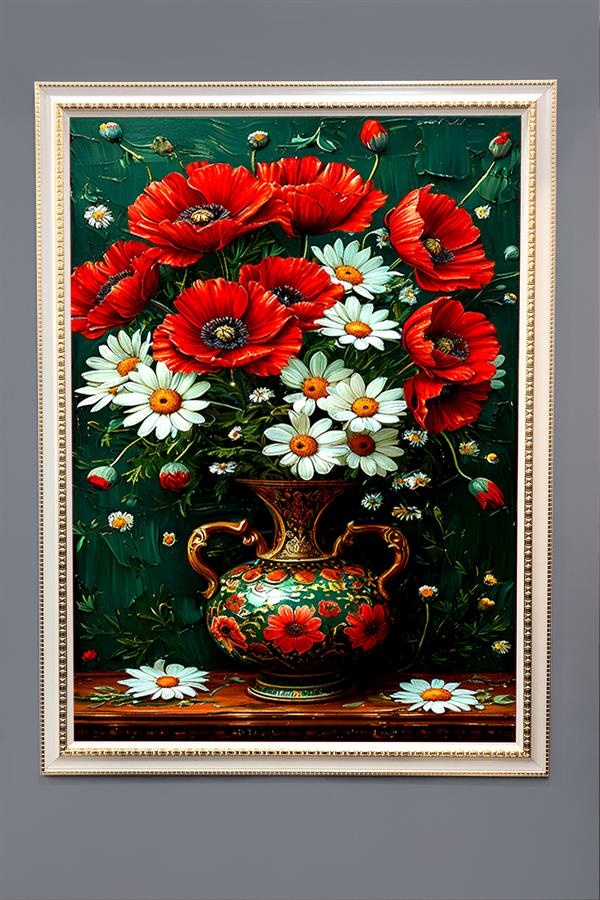 Dekoratif Modern Çiçek Desenli Çerçeveli Duvar Tablosu 50x70cm FLOWER07