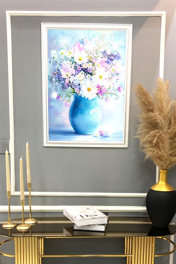 Dekoratif Modern Çiçek Desenli Çerçeveli Duvar Tablosu 50x70cm FLOWER10