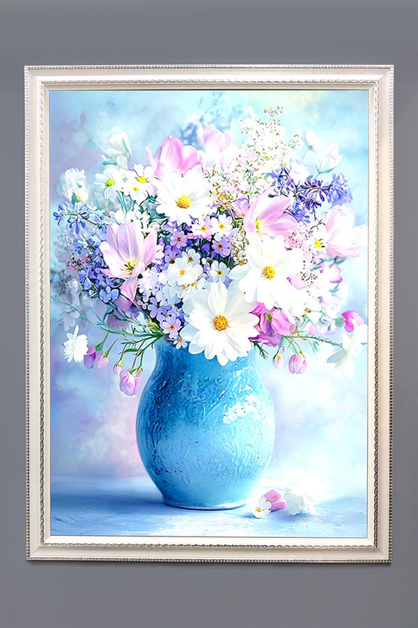 Dekoratif Modern Çiçek Desenli Çerçeveli Duvar Tablosu 50x70cm FLOWER10