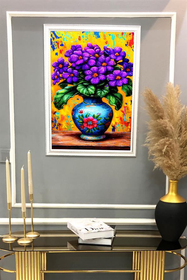 Dekoratif Modern Çiçek Desenli Çerçeveli Duvar Tablosu 50x70cm FLOWER01