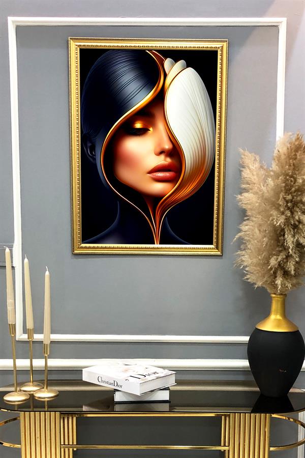 Dekoratif Modern Desenli Çerçeveli Tablo Duvar Tablosu 50x70cm