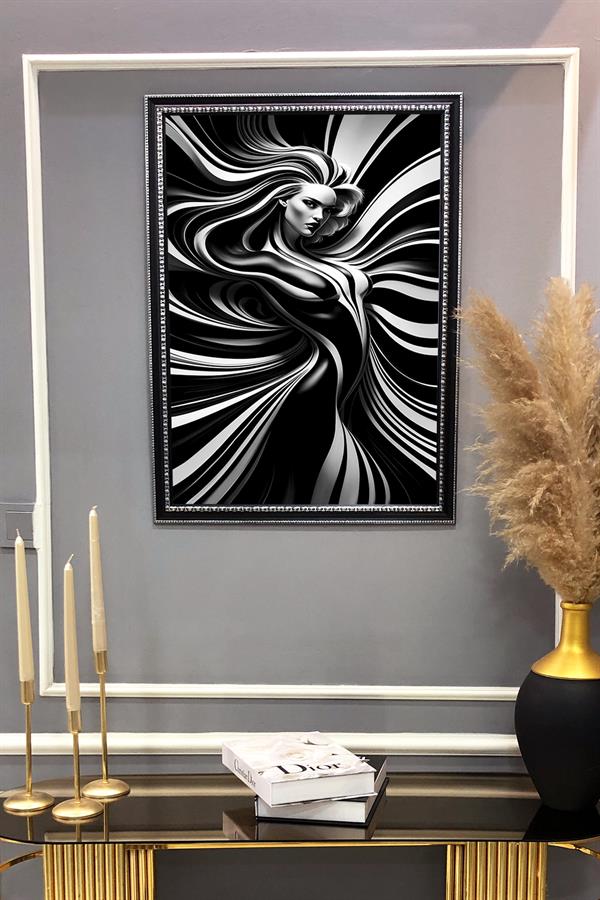 Dekoratif Modern Desenli Çerçeveli Tablo Duvar Tablosu 50x70cm