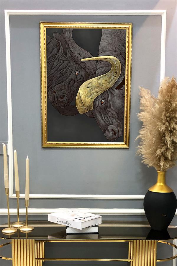 Dekoratif Modern Desenli Çerçeveli Tablo Duvar Tablosu 50x70cm