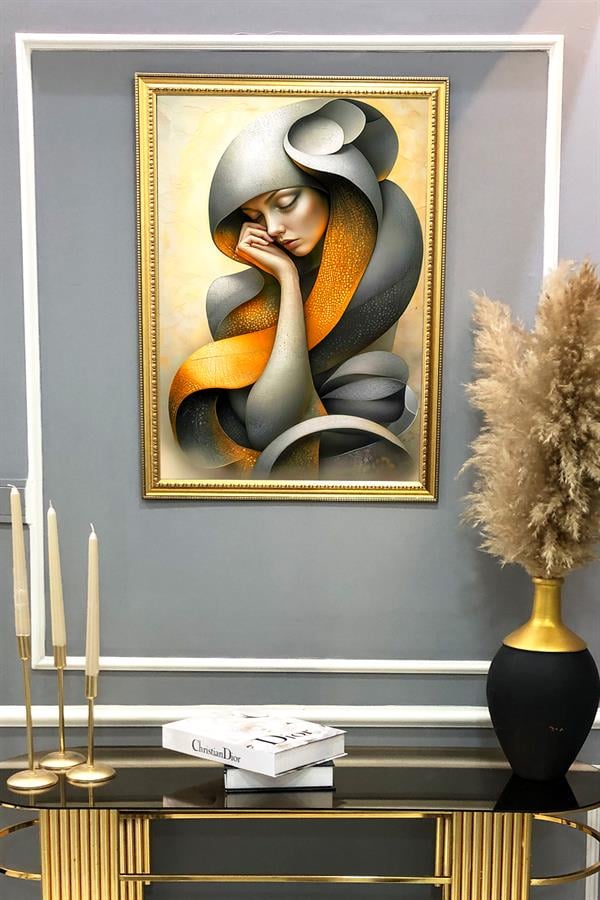 Dekoratif Modern Desenli Çerçeveli Tablo Duvar Tablosu 50x70cm