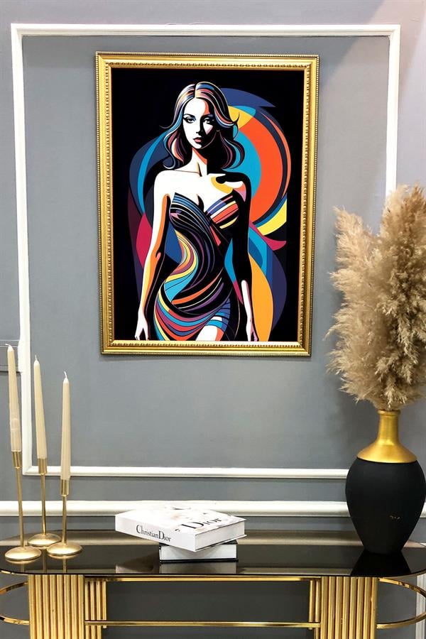 Dekoratif Modern Desenli Çerçeveli Tablo Duvar Tablosu 50x70cm