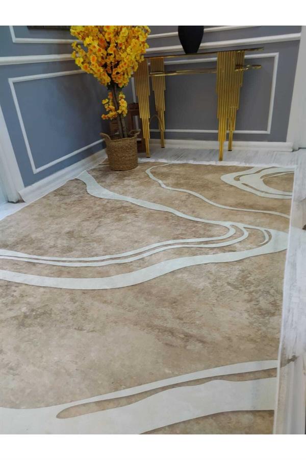 Dekoratif Modern Desenli Kaymaz Taban Yıkanabilir Leke Tutmaz Dokuma Taban Halı Drk8041-5