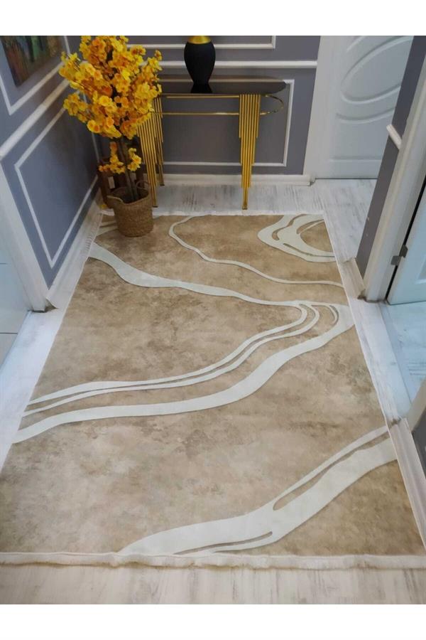 Dekoratif Modern Desenli Kaymaz Taban Yıkanabilir Leke Tutmaz Dokuma Taban Halı Drk8041-5