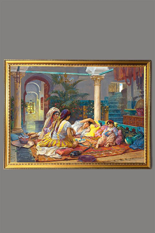 Dekoratif Modern Gold Çerçeveli Oryantalist Osmanlı Desenli Duvar Tablosu 50x70 CM