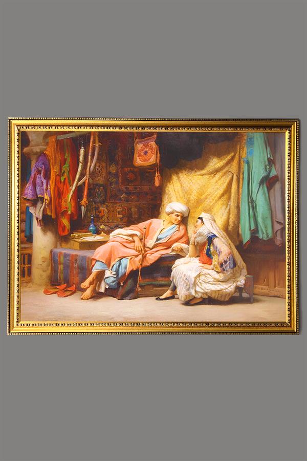 Dekoratif Modern Gold Çerçeveli Oryantalist Osmanlı Desenli Duvar Tablosu 50x70 CM