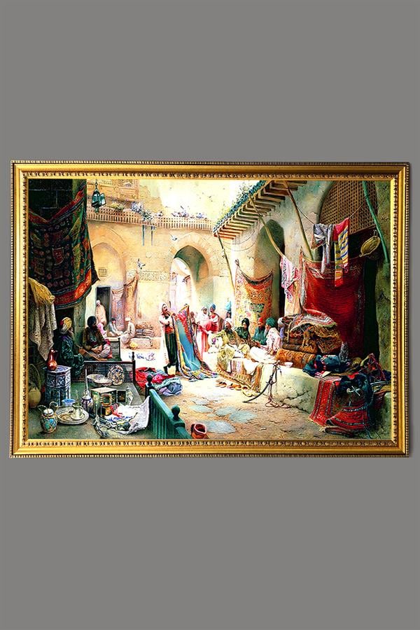 Dekoratif Modern Gold Çerçeveli Oryantalist Osmanlı Desenli Duvar Tablosu 50x70 CM