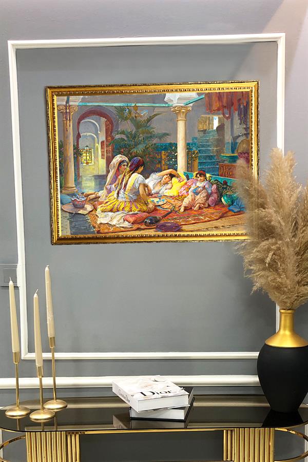 Dekoratif Modern Gold Çerçeveli Oryantalist Osmanlı Desenli Duvar Tablosu 50x70 CM