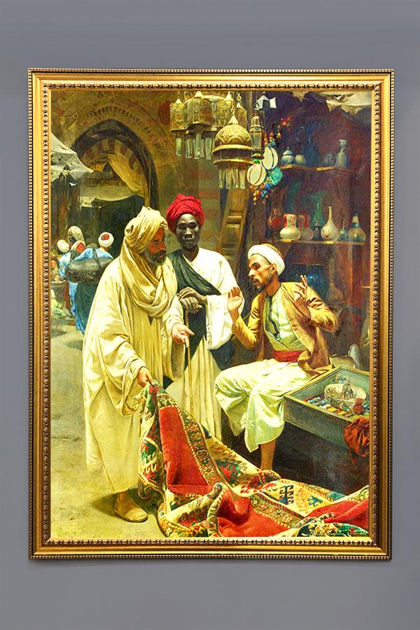 Dekoratif Modern Gold Çerçeveli Oryantalist Osmanlı Desenli Duvar Tablosu 50x70 CM