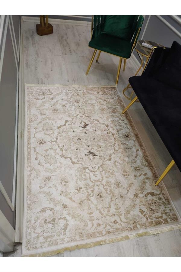 Dekoratif Modern Klasik Desenli Kaymaz Taban Yıkanabilir Leke Tutmaz Dokuma Taban Halı Drk8054-6