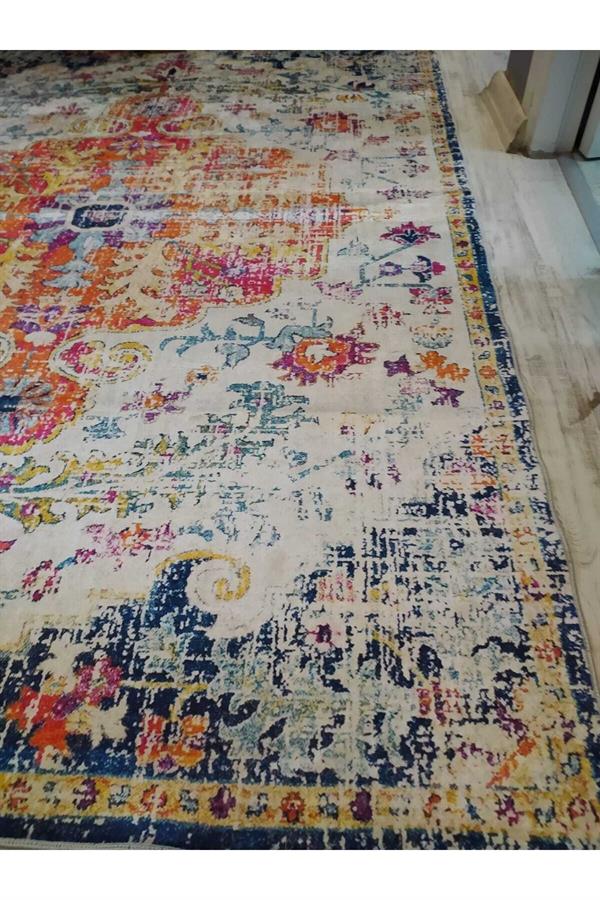 Dekoratif Modern Renkli Klasik Desenli Kaymaz Taban Yıkanır Leke Tutmaz Dokuma Taban Halı Drk8042-10