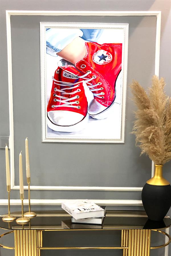Dekoratif Modern Retro Converse Desenli Çerçeveli Tablo Duvar Tablosu 50x70cm