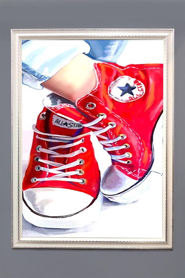 Dekoratif Modern Retro Converse Desenli Çerçeveli Tablo Duvar Tablosu 50x70cm