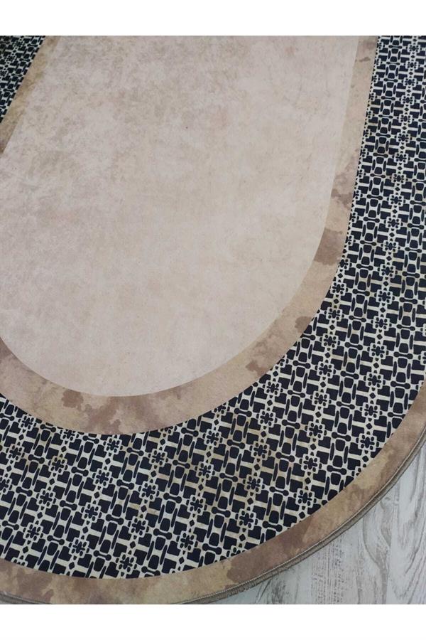 Dekoratif Örüntü Desenli Oval Kaymaz Taban Yıkanabilir Leke Tutmaz Dokuma Taban Halı Drk8052-6