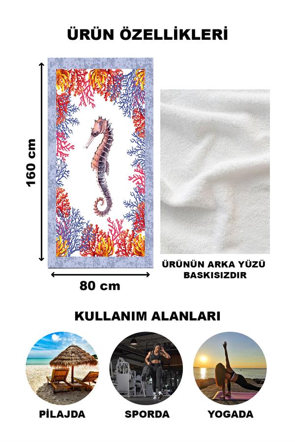 Deniz Atı Desenli Plaj Deniz Havlusu Peştemal 80x160 CM NRM09