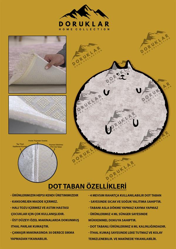 Dijital Baskı Kaymaz Taban Yıkanabilir Kedi Desenli Yuvarlak Çocuk Halısı
