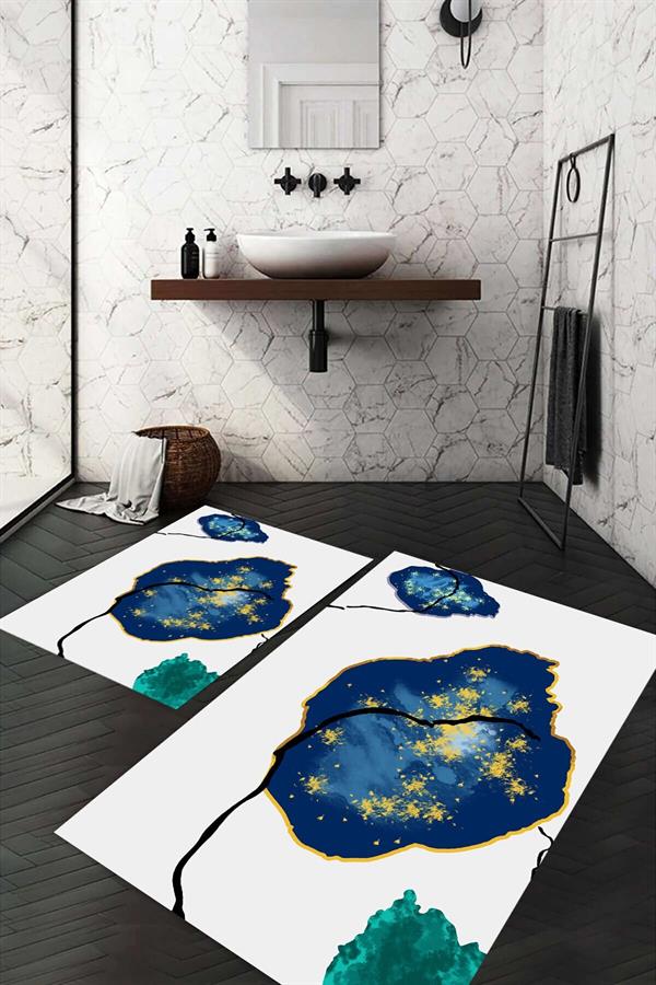 Dijital Baskı Kaymaz Taban Yıkanabilir 2'li Banyo Paspas Takımı