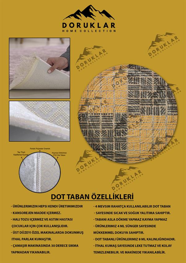 Dijital Baskı Kaymaz Taban Yıkanabilir Hasır-Jüt Görünümlü Yuvarlak Halı