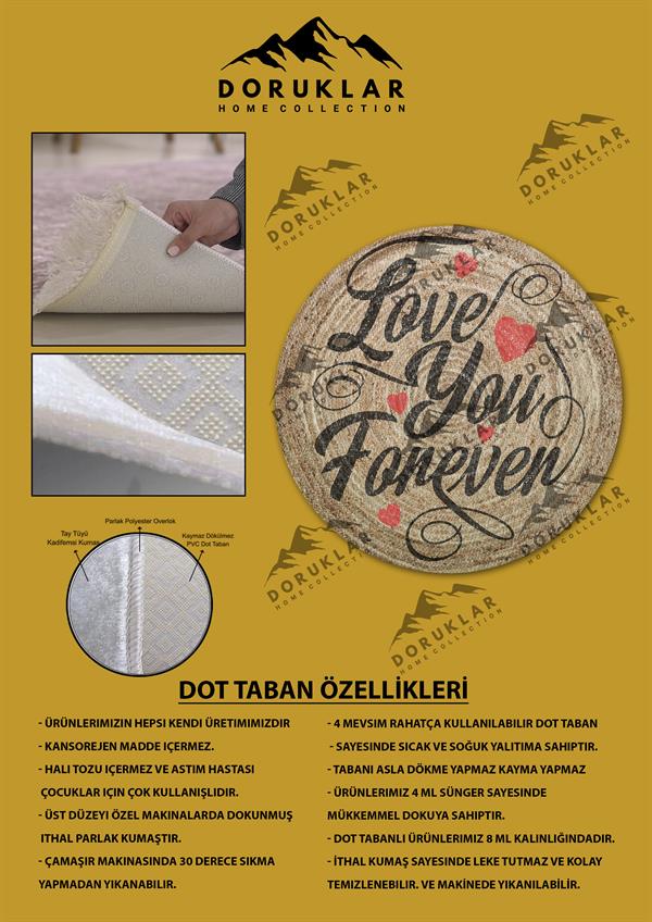 Dijital Baskı Kaymaz Taban Yıkanabilir Hasır-Jüt Görünümlü Yuvarlak Halı