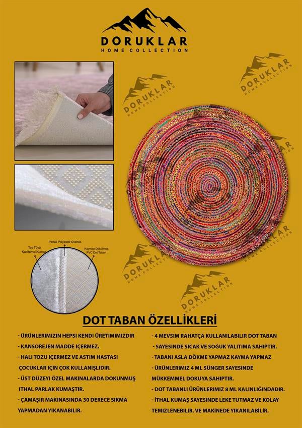 Dijital Baskı Kaymaz Taban Yıkanabilir Hasır-Jüt Görünümlü Yuvarlak Halı