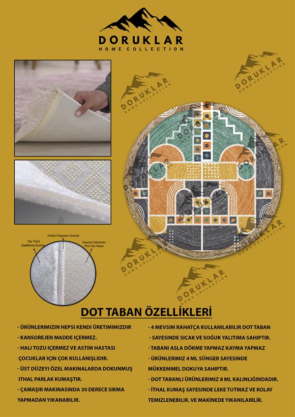 Dijital Baskı Kaymaz Taban Yıkanabilir Hasır-Jüt Görünümlü Yuvarlak Halı