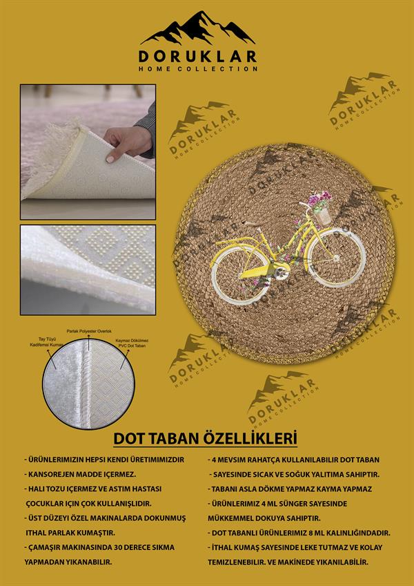 Dijital Baskı Kaymaz Taban Yıkanabilir Hasır-Jüt Görünümlü Yuvarlak Halı