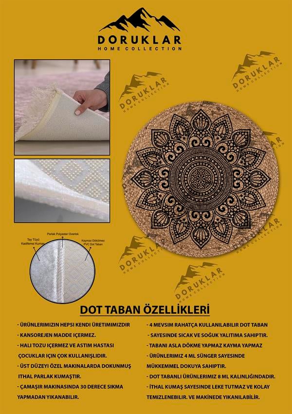 Dijital Baskı Kaymaz Taban Yıkanabilir Hasır-Jüt Görünümlü Yuvarlak Halı