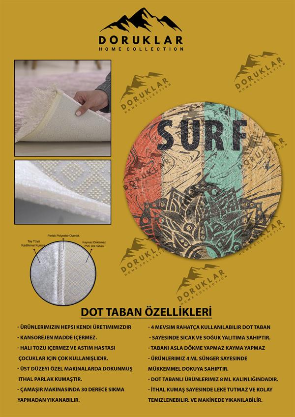 Dijital Baskı Kaymaz Taban Yıkanabilir Hasır-Jüt Görünümlü Yuvarlak Halı
