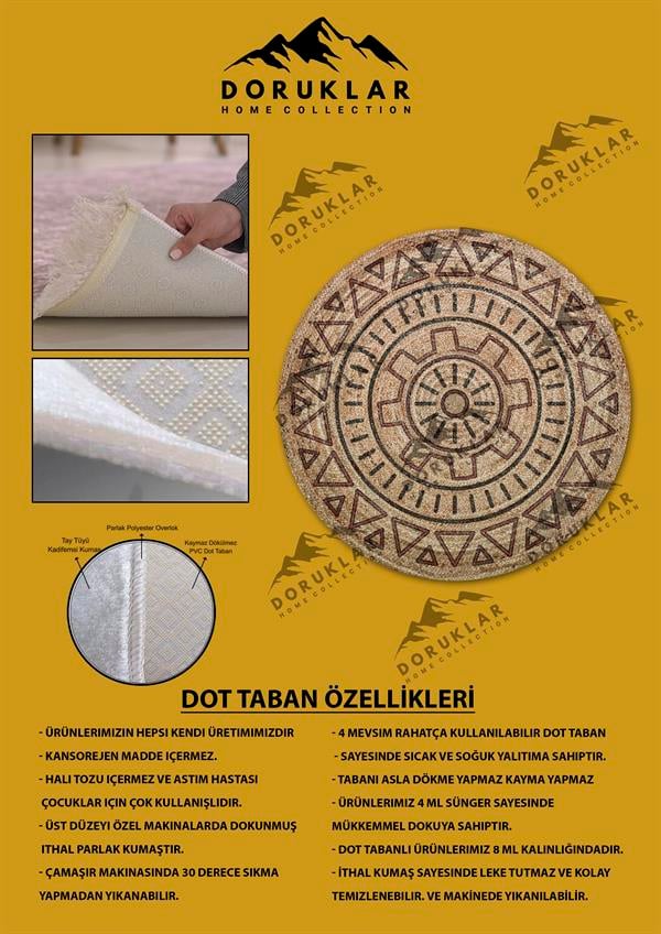 Dijital Baskı Kaymaz Taban Yıkanabilir Hasır-Jüt Görünümlü Yuvarlak Halı