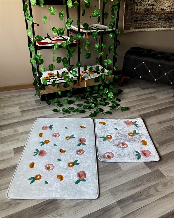 Dijital Baskı Kaymaz Taban Yıkanabilir 2'li Punch Banyo Paspas Takımı PCP002