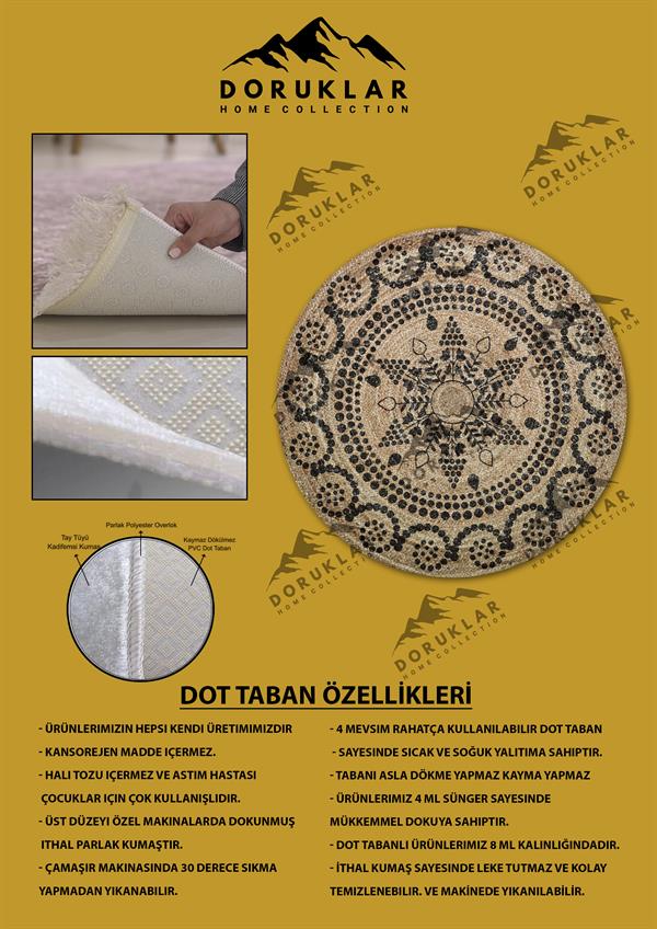 Dijital Baskı Kaymaz Taban Yıkanabilir Hasır-Jüt Görünümlü Yuvarlak Halı