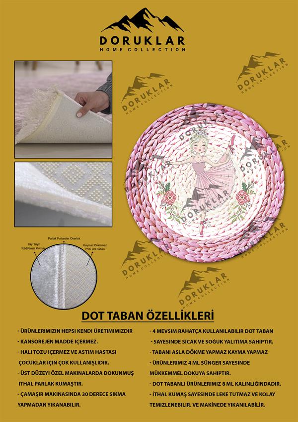 Dijital Baskı Kaymaz Taban Yıkanabilir Hasır-Jüt Görünümlü Yuvarlak Çocuk Halısı