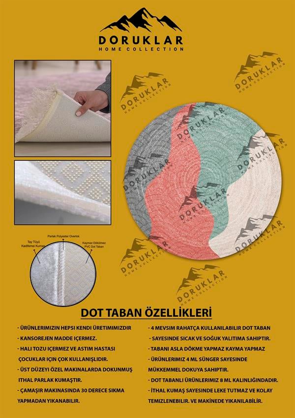 Dijital Baskı Kaymaz Taban Yıkanabilir Hasır-Jüt Görünümlü Yuvarlak Halı