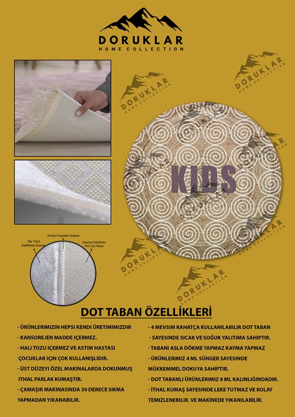 Dijital Baskı Kaymaz Taban Yıkanabilir Hasır-Jüt Görünümlü Yuvarlak Çocuk Halısı