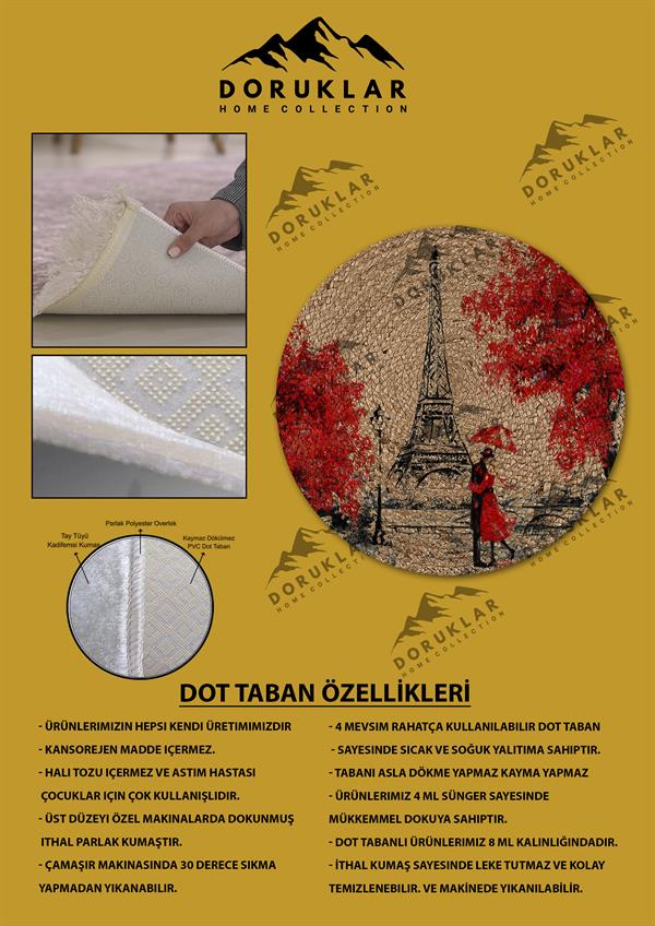 Dijital Baskı Kaymaz Taban Yıkanabilir Hasır-Jüt Görünümlü Yuvarlak Halı